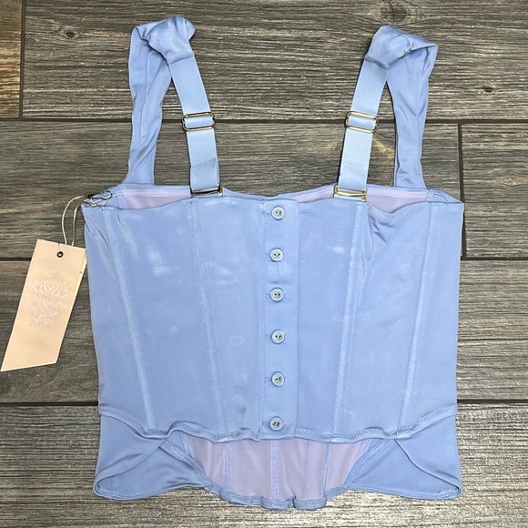 NWT FREE PEOPLE x HAH Knock Out Corset boudoir Top Size XL Blue Periwinkle - Picture 6 of 12